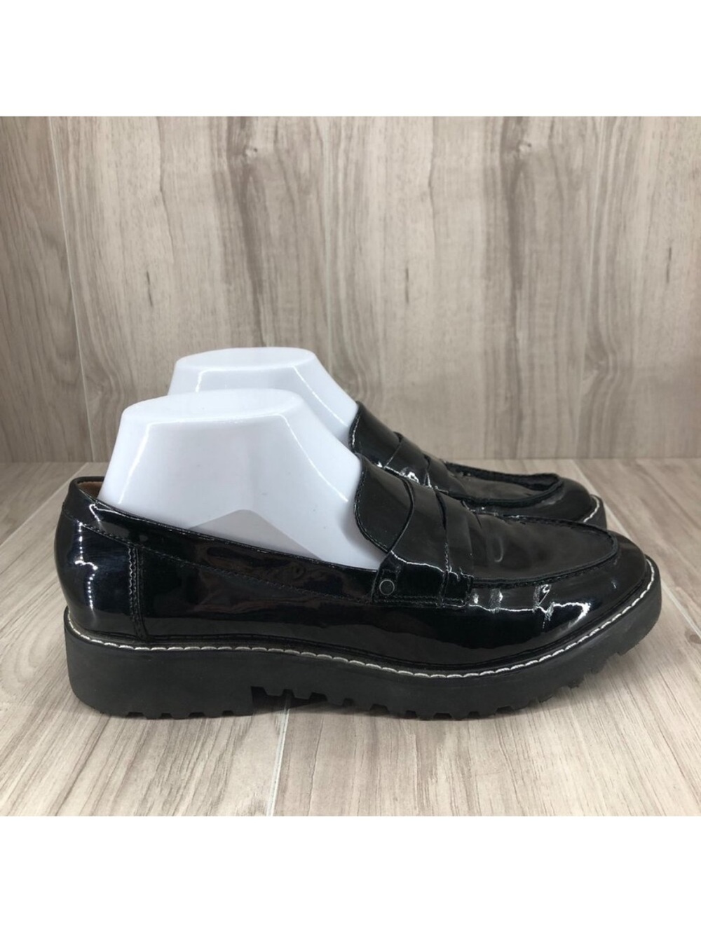 Franco Sarto Loafers Womens 8.5M Cassandra Black Faux Patent Leather Shoes